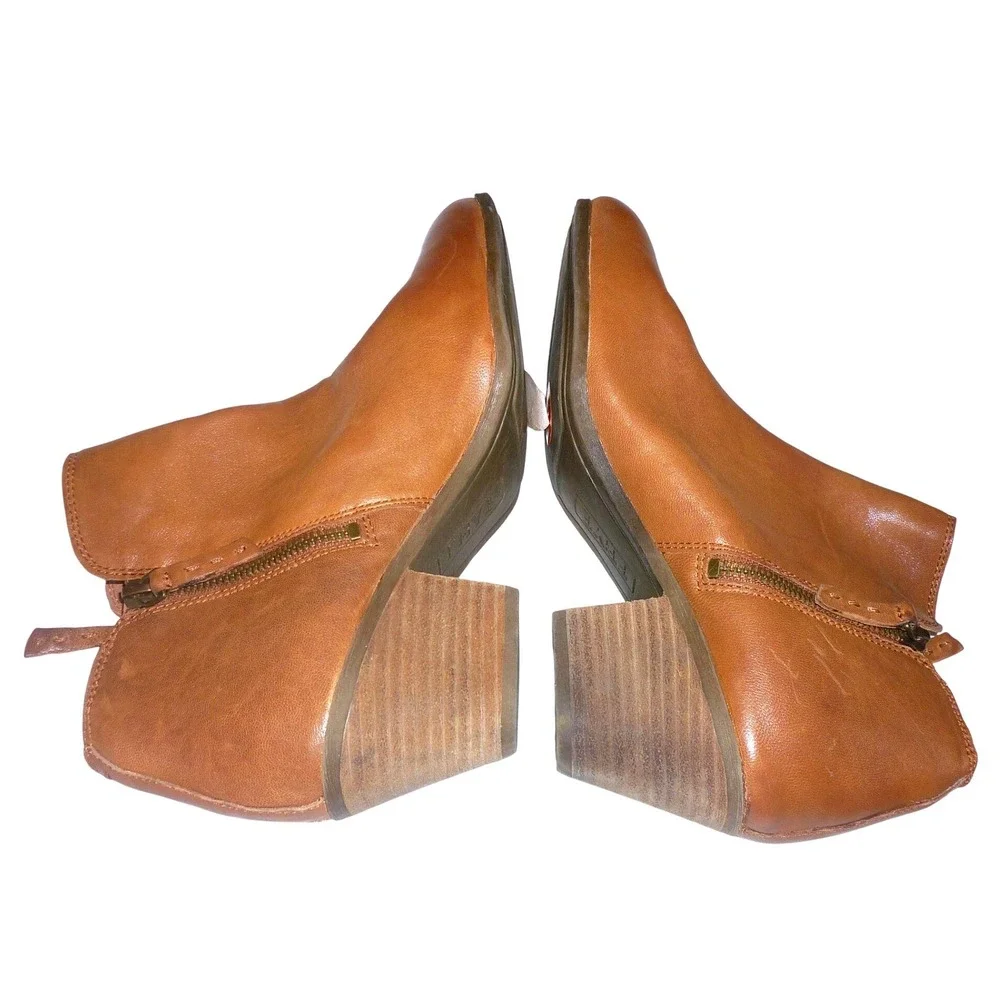 Frye Judith Dual Zip Leather Ankle Bootie Cognac Brown Women 9.5M‎